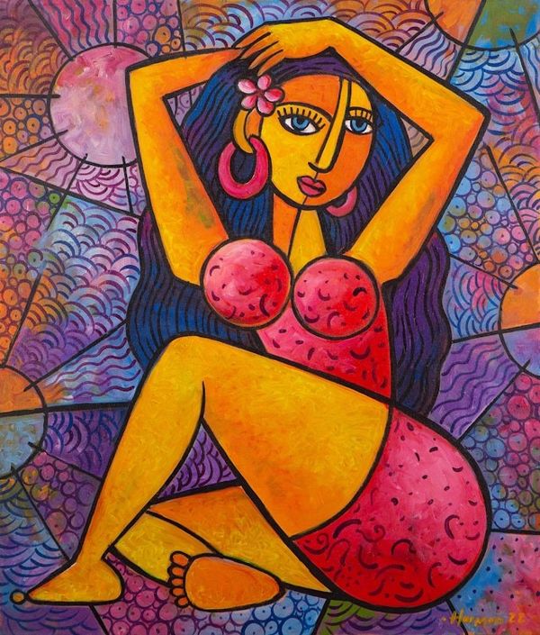 Alternate image for Signed Acrylic Painting on Canvas Ni Wayan Kashi