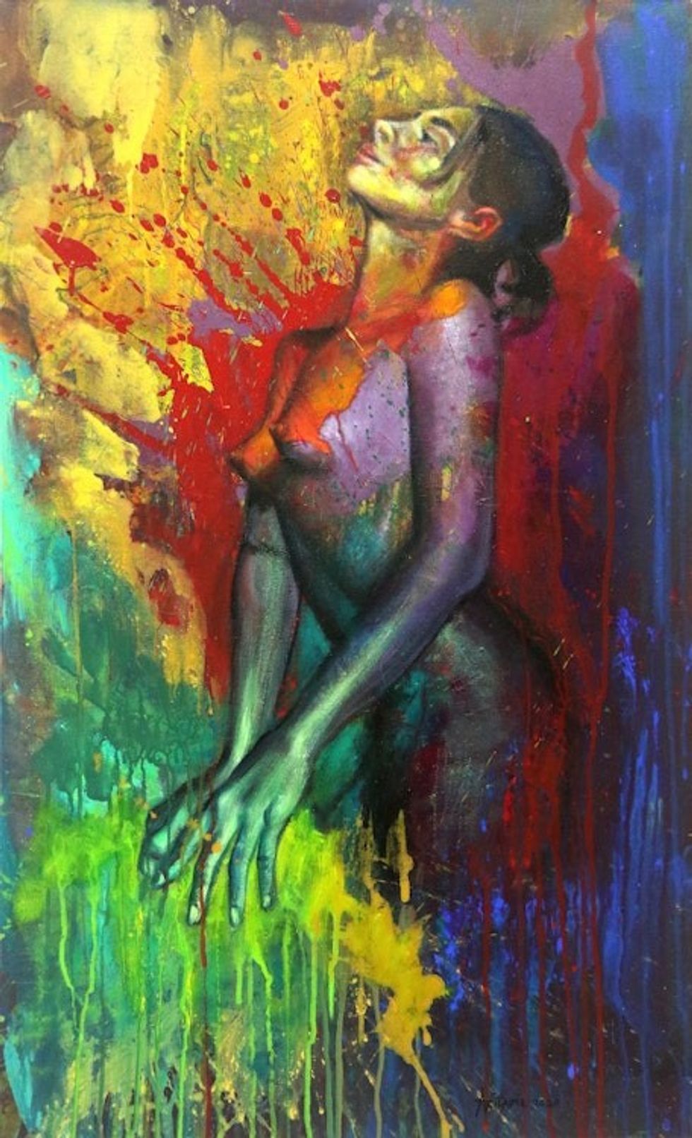 Bold and Colorful Painting of Female Nude 'Optimist Ella'