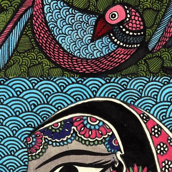 Alternate image for Mother and Child Madhubani Painting on Handmade Paper Unconditional Love