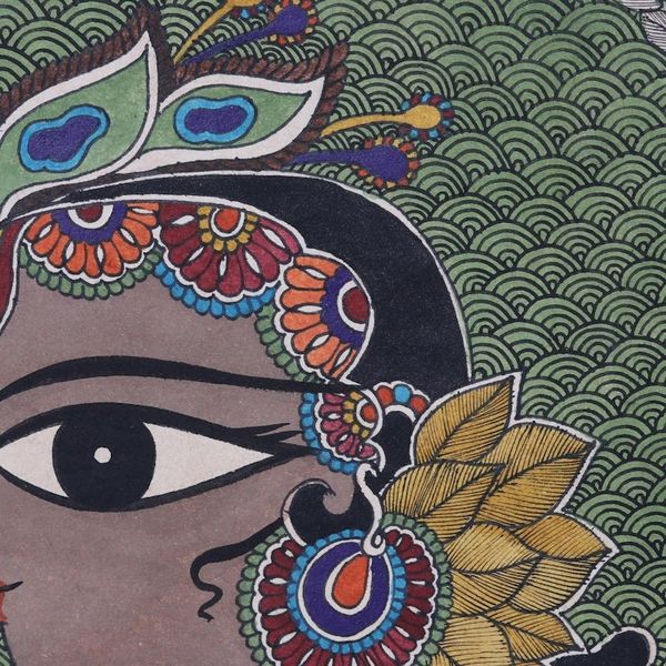 Alternate image for Madhubani Painting of Supreme God of Indian Hinduism Divine Eye of Krishna