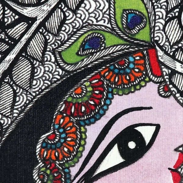 Alternate image for Krishna-Themed Madhubani Painting on Handmade Paper Benevolent Krishna