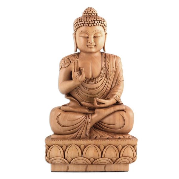 Alternate image for Hand-Carved Kadam Wood Buddha Sculpture from India Buddhas Splendor