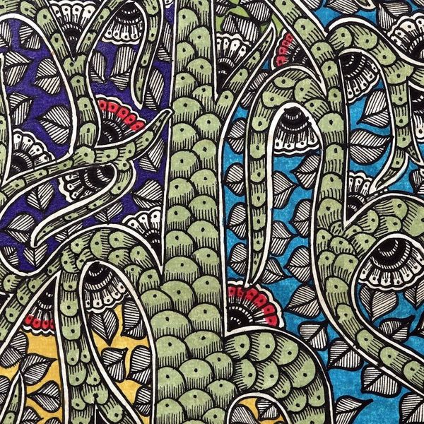 Alternate image for World Peace Project Madhubani Painting from India Krishna - The Universe