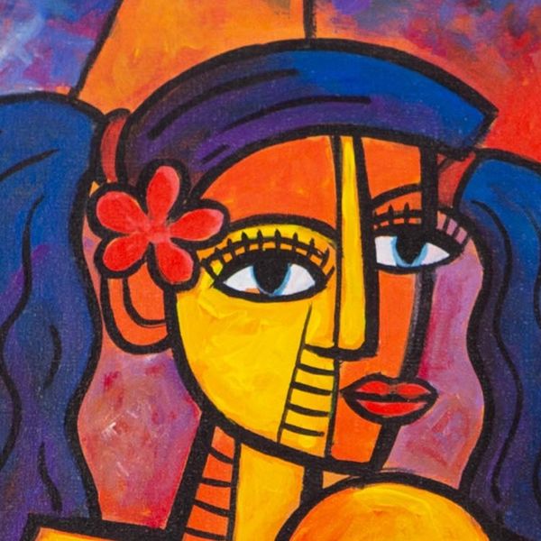 Alternate image for Acrylic Sunbathing Painting on Canvas Ni Wayan Sachi is Sunbathing