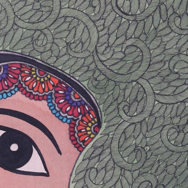 Alternate image for Hindu Mythology Figure Madhubani Painting from India Ganesha  Parvati