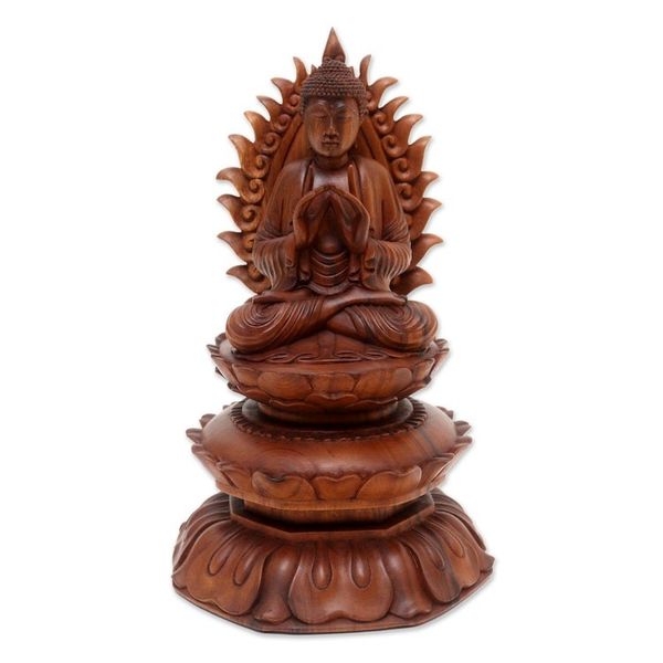 Alternate image for Hand Crafted Suar Wood Buddha Sculpture King Buddha