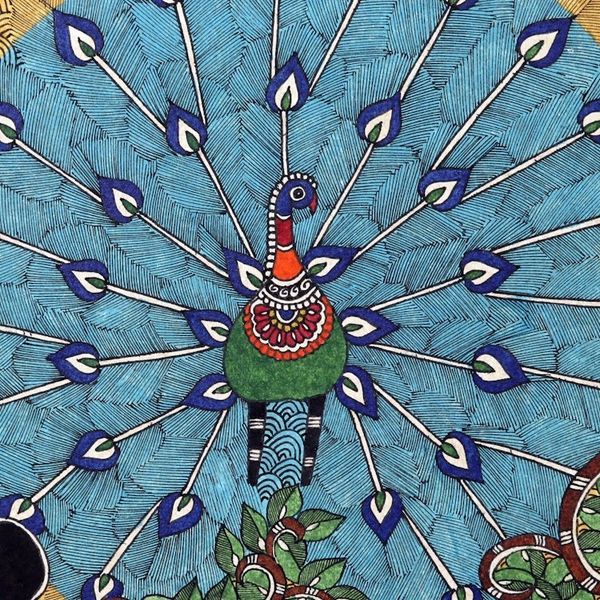 Alternate image for World Peace Project Madhubani Style Painting from India Peaceful Love of Radha Krishna