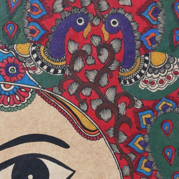 Alternate image for Indian Madhubani Painting of Hindu God of Wisdom Ganesha - The Beginning