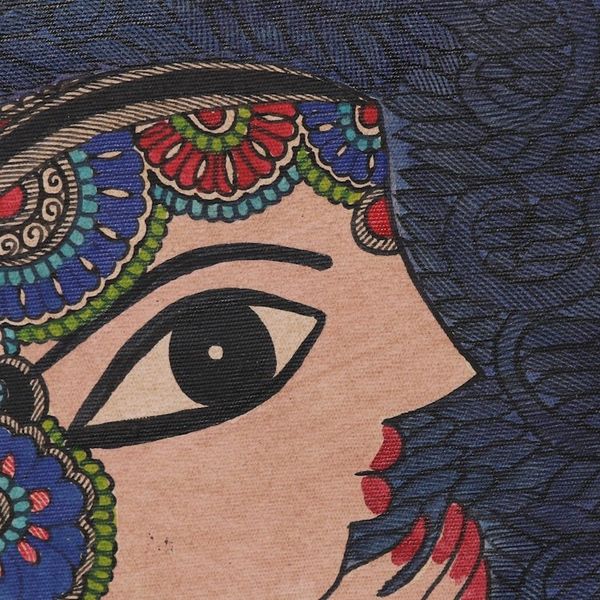 Alternate image for Woman Bird Madhubani Painting on Handmade Paper from India Conversation with A Bird II