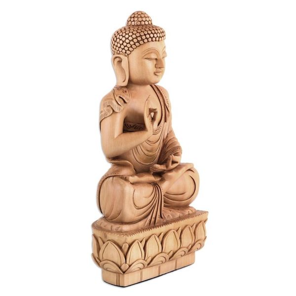 Alternate image for Hand-Carved Kadam Wood Buddha Sculpture from India Buddhas Splendor
