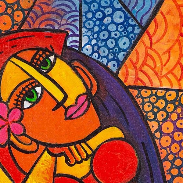 Alternate image for Colorful Acrylic Painting on Canvas Daydreaming Women