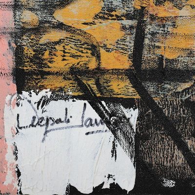 Alternate image for Signed Unstretched Expressionist Acrylic Cityscape Painting Dilli Haveli III