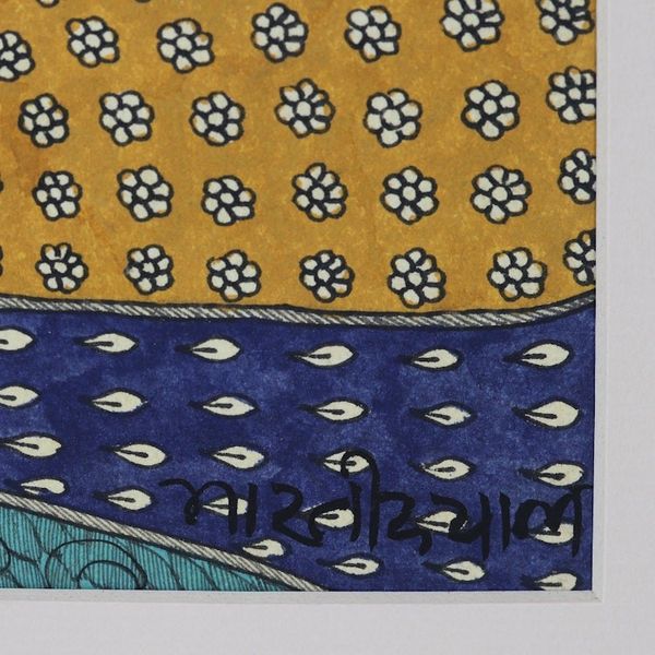 Alternate image for Painting of Hindu Godess Radha in Madhubani Style from India Radha with Gopies