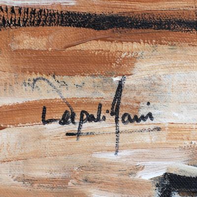 Alternate image for Signed Unstretched Expressionist Acrylic Painting from India Dilli Haveli II