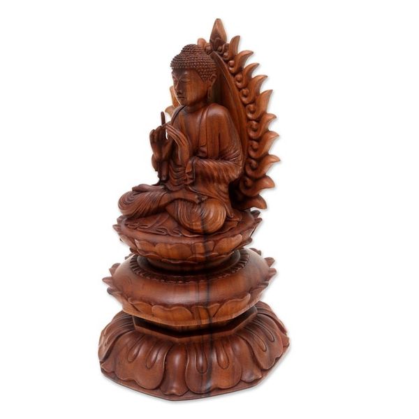 Alternate image for Hand Crafted Suar Wood Buddha Sculpture King Buddha