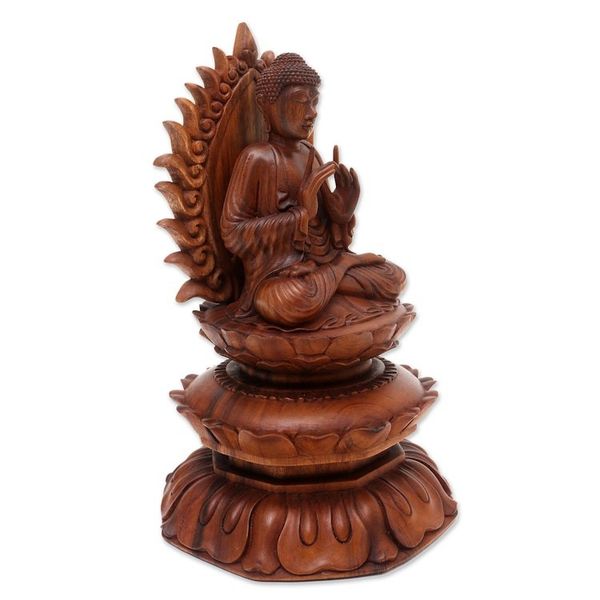 Alternate image for Hand Crafted Suar Wood Buddha Sculpture King Buddha