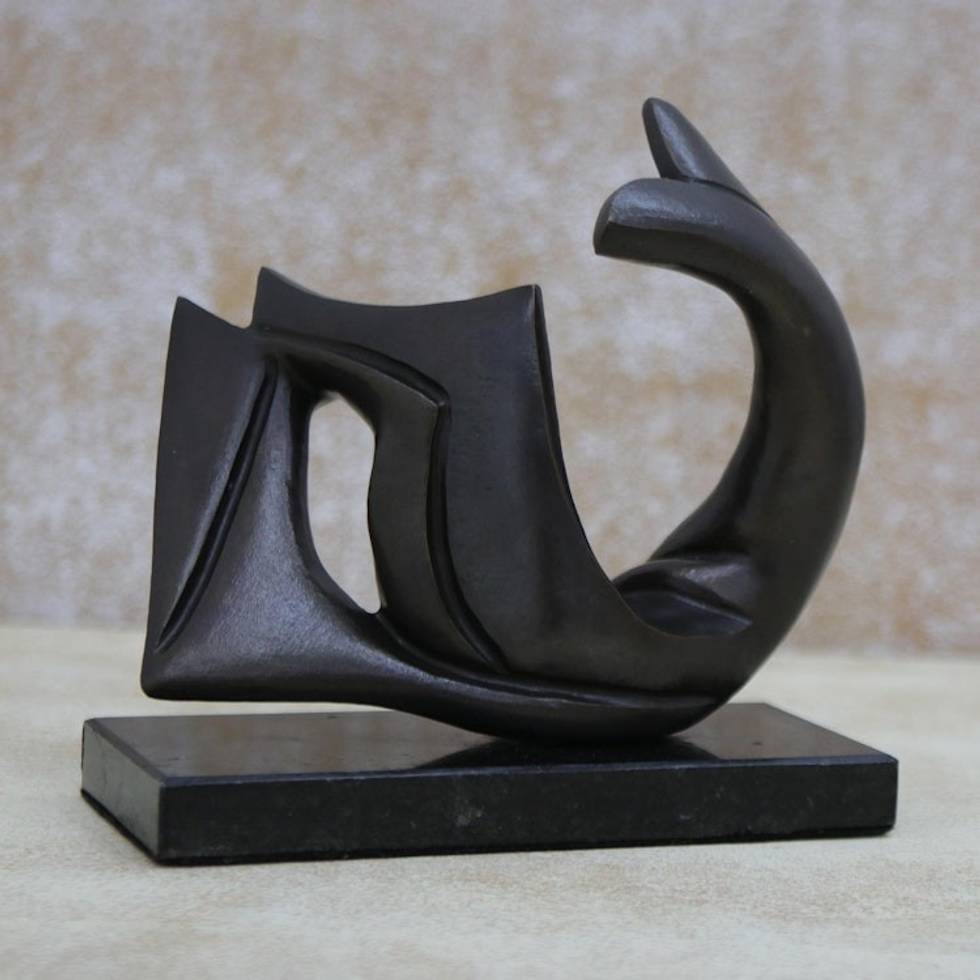 Signed Abstracted Mermaid Sculpture in Bronze on Granite 'Mermaid'