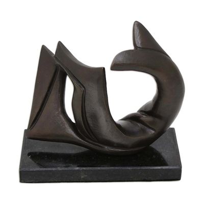 Alternate image for Signed Abstracted Mermaid Sculpture in Bronze on Granite Mermaid