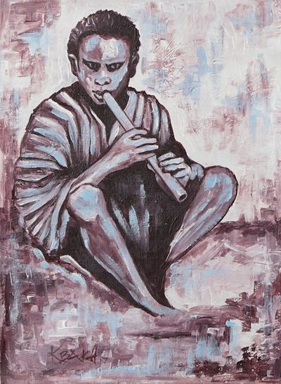 Alternate image for Acrylic Impressionist Painting of Man Playing the Flute Sweet Sounds