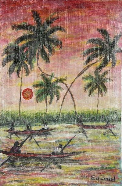 Alternate image for Unstretched Impressionist Acrylic Landscape Painting Fishing Expedition at Noon