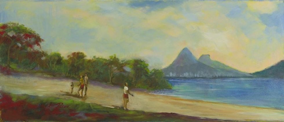 Romantic Impressionist Landscape Painting from Brazil 'Rodrigo de Freitas Lagoon'