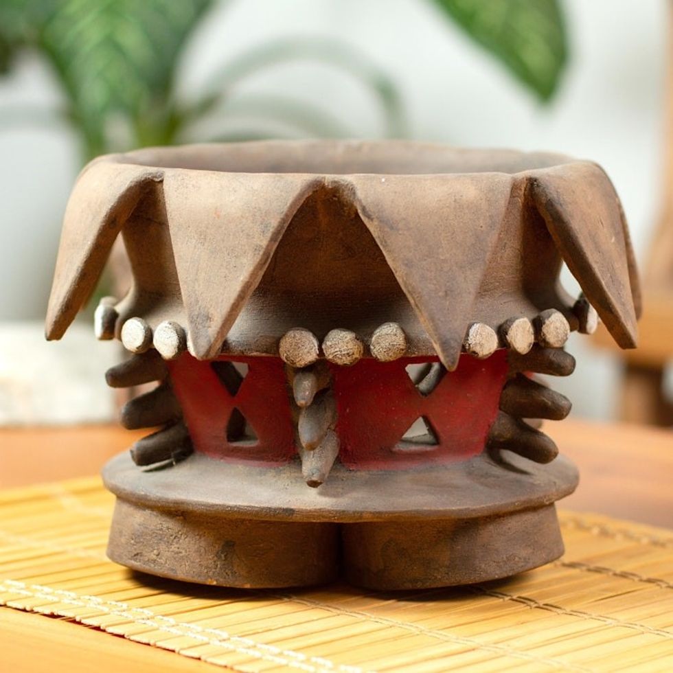 Handmade Decorative Ceremonial Style Vessel 'Teotihuacan Brazier'