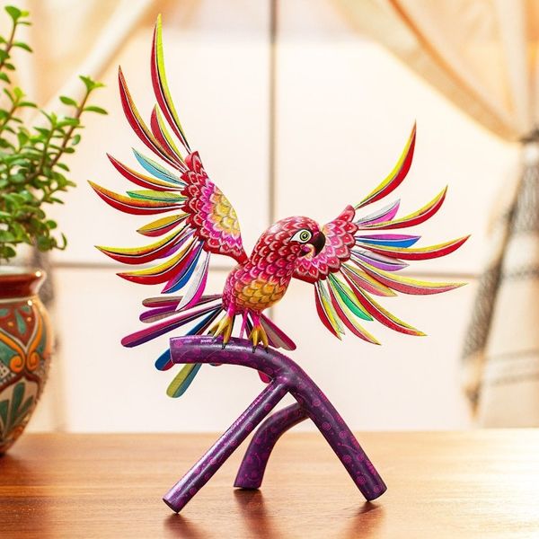 Alternate image for Handmade Red Parrot Alebrije Sculpture from Mexico Perky Red Parrot