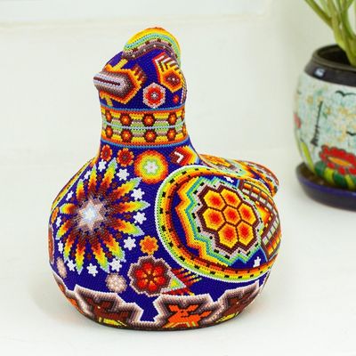 Alternate image for Huichol Handcrafted Bright Beaded Blue Hen Figurine Blue Huichol Hen