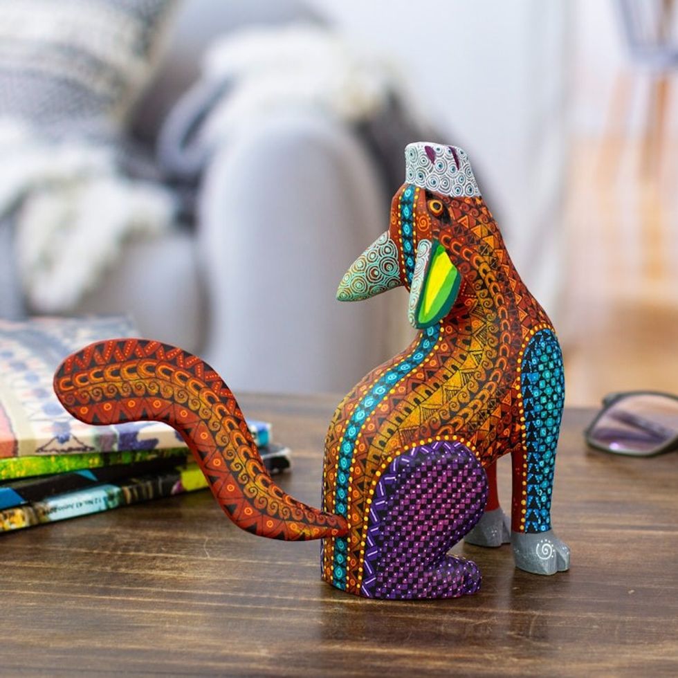 Handcrafted Alebrije Coyote Sculpture in Warm Hues 'Warm Howl'