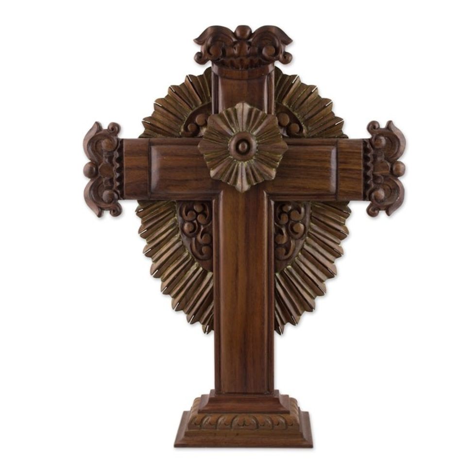 24-Inch Artisan Carved Parota Wood Cross from Mexico 'Resplendent'