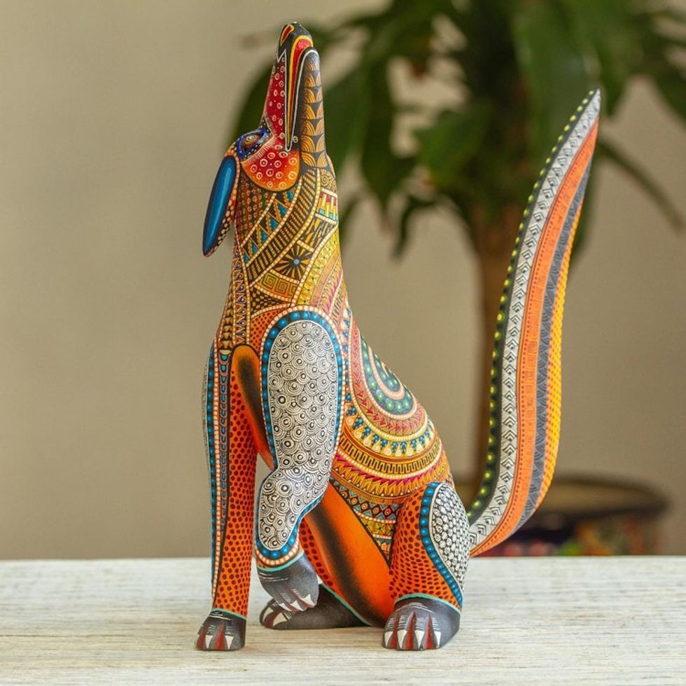 Alebrije Sculpture Hand Painted 'Crazy Coyote'