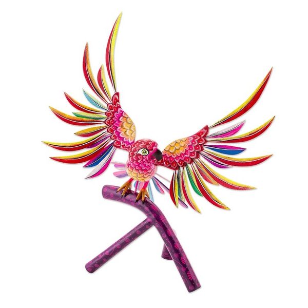 Alternate image for Handmade Red Parrot Alebrije Sculpture from Mexico Perky Red Parrot