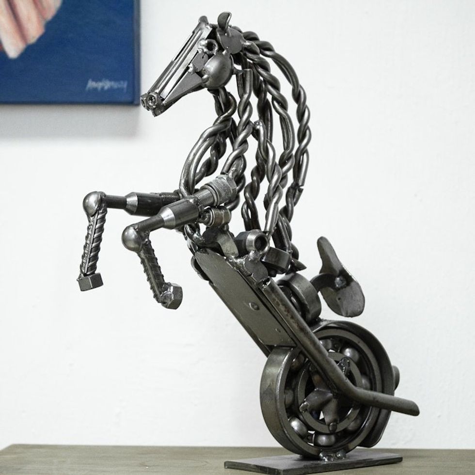 18 Inch Rustic Motorbike Horse Recycled Auto Parts Sculpture 'Rustic Horsepower'