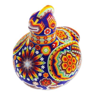 Alternate image for Huichol Handcrafted Bright Beaded Blue Hen Figurine Blue Huichol Hen