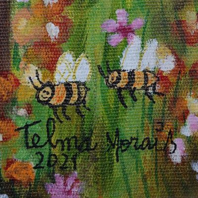 Alternate image for Signed Naif Portrait Painting of a Couple in Love Flower of the Pequi Fruit