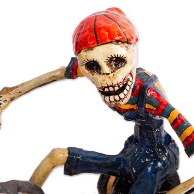 Alternate image for Recycled Papier Mache Sculpture of a Skeleton on a Tricycle Tricycle Skeleton