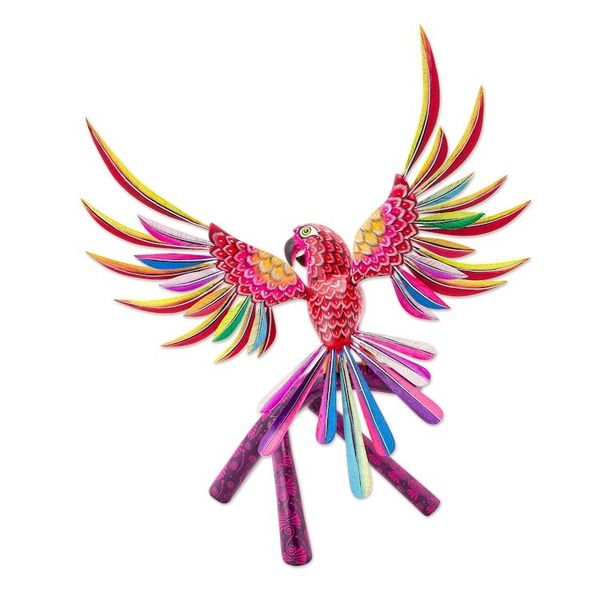 Alternate image for Handmade Red Parrot Alebrije Sculpture from Mexico Perky Red Parrot
