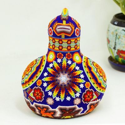 Alternate image for Huichol Handcrafted Bright Beaded Blue Hen Figurine Blue Huichol Hen