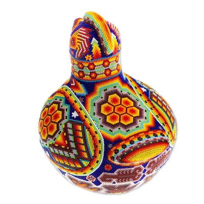 Alternate image for Huichol Handcrafted Bright Beaded Blue Hen Figurine Blue Huichol Hen