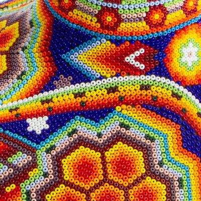 Alternate image for Huichol Handcrafted Bright Beaded Blue Hen Figurine Blue Huichol Hen