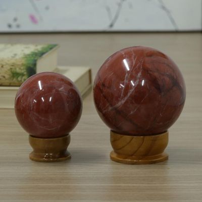 Alternate image for Set of 2 Polished Jasper Sculptures with Cedar Wood Stand Calm Orbs