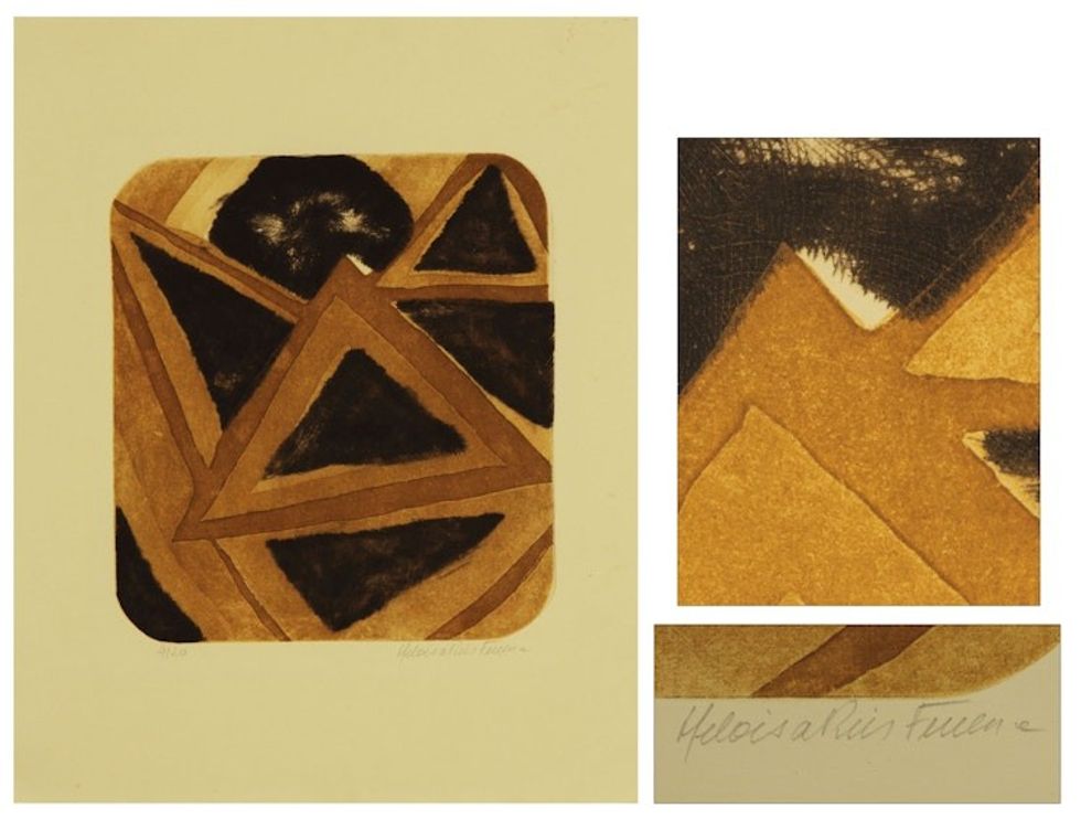 Signed Original Print Abstract Art 'Brown Triangles'