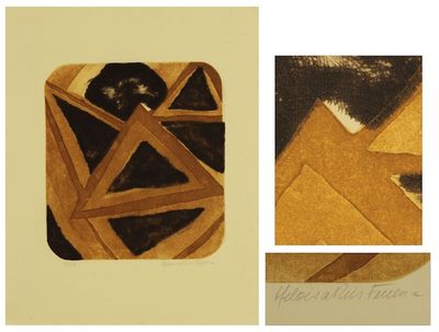 Alternate image for Signed Original Print Abstract Art Brown Triangles