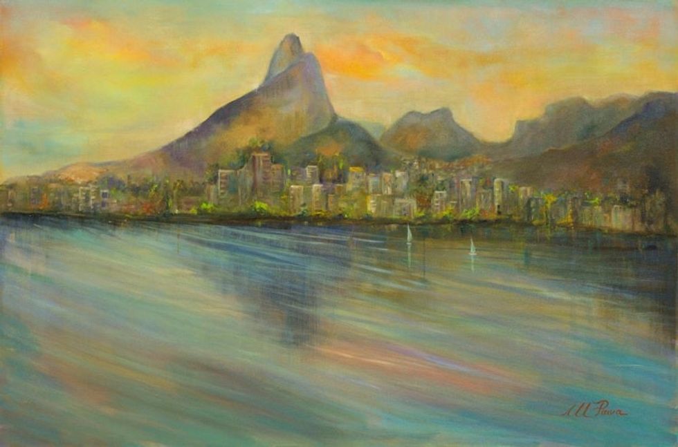 Rio de Janeiro at Dawn Landscape Painting Signed Fine Art 'View from the Lagoon'