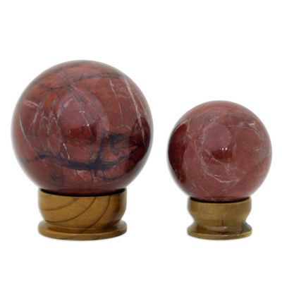 Alternate image for Set of 2 Polished Jasper Sculptures with Cedar Wood Stand Calm Orbs