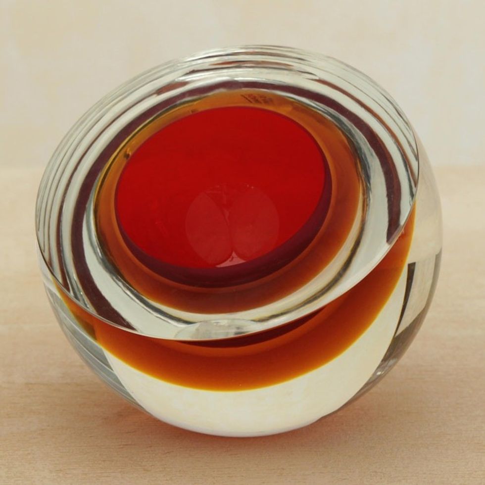 Red-Orange Murano-Inspired Art Glass Sculpture 'Fireball'