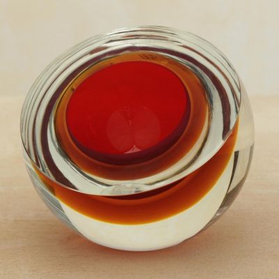 Alternate image for Red-Orange Murano-Inspired Art Glass Sculpture Fireball