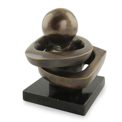 Alternate image for Abstract Bronze Sculpture on Black Granite Embracing Life