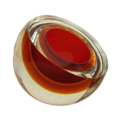 Alternate image for Red-Orange Murano-Inspired Art Glass Sculpture Fireball