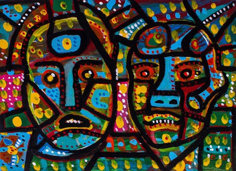 Multicolored Contemporary Painting from Mexico 'People'